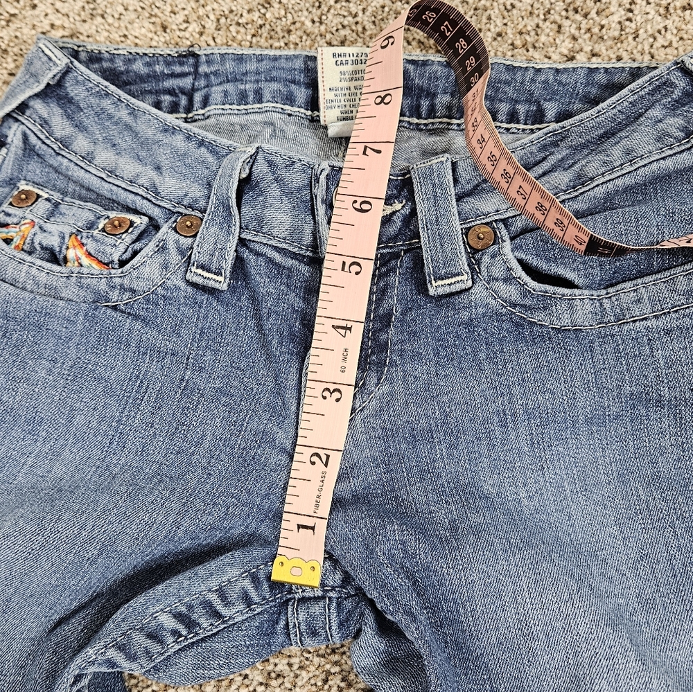 True Religion Boot Cut Jeans Rainbow Stitching Size 26 Made In USA Y2K Low Rise - Picture 9 of 14